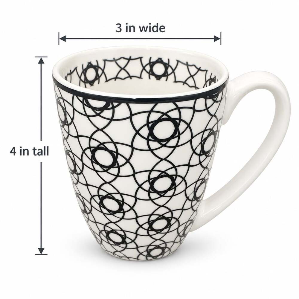 Vancasso Haruka Porcelain Coffee Mug Black White Geometric Pattern